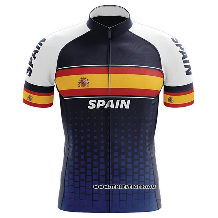 2020 Maillot Ciclismo Champion Espagne Bleu Jaune Manches Courtes et Cuissard